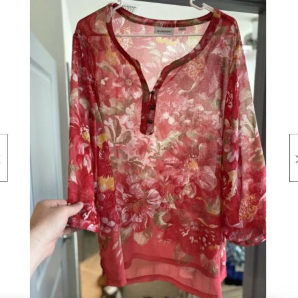 Avenue Floral Sheer V-neck Top - Red Floral
